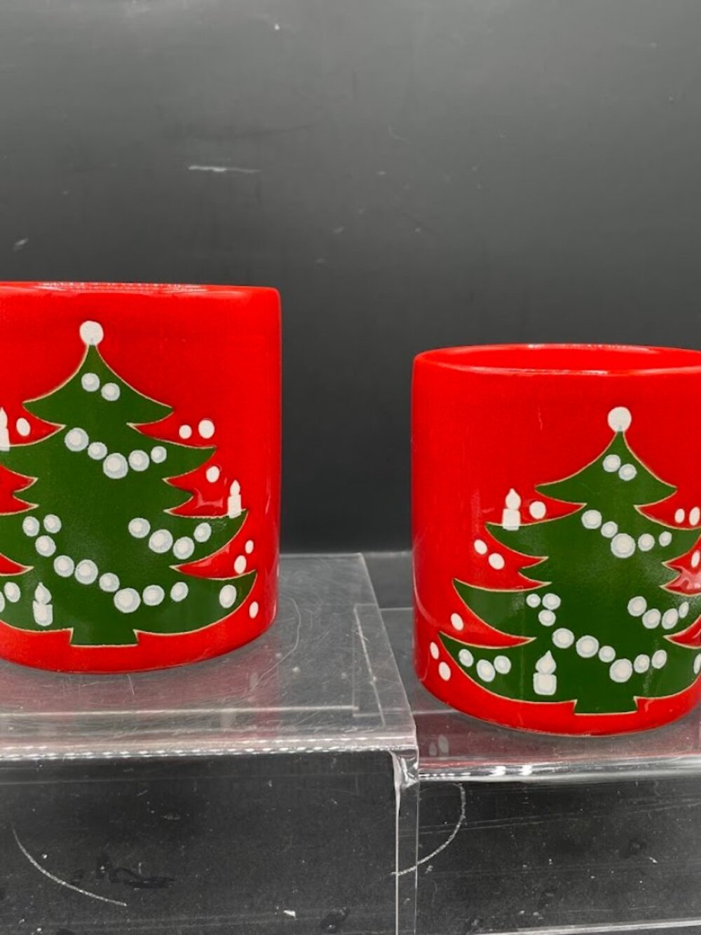 Pair of Waechtersbach Christmas Tree Mugs W Germany Ceramic Red Green Holiday